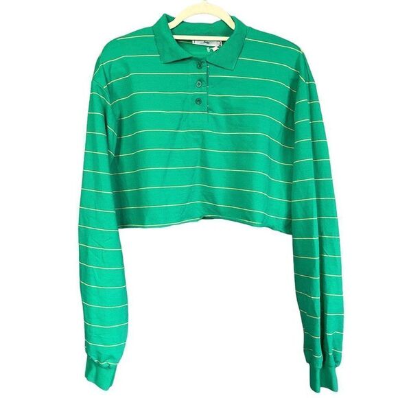 Adika Jones Green Crop Striped Collar Polo Shirt - Picture 5 of 13